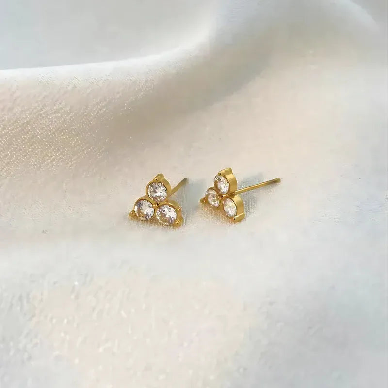 18KT Gold Plated Set of Three Flower and Golden Hoops Stainless Steel Waterproof Earrings Set, Liana