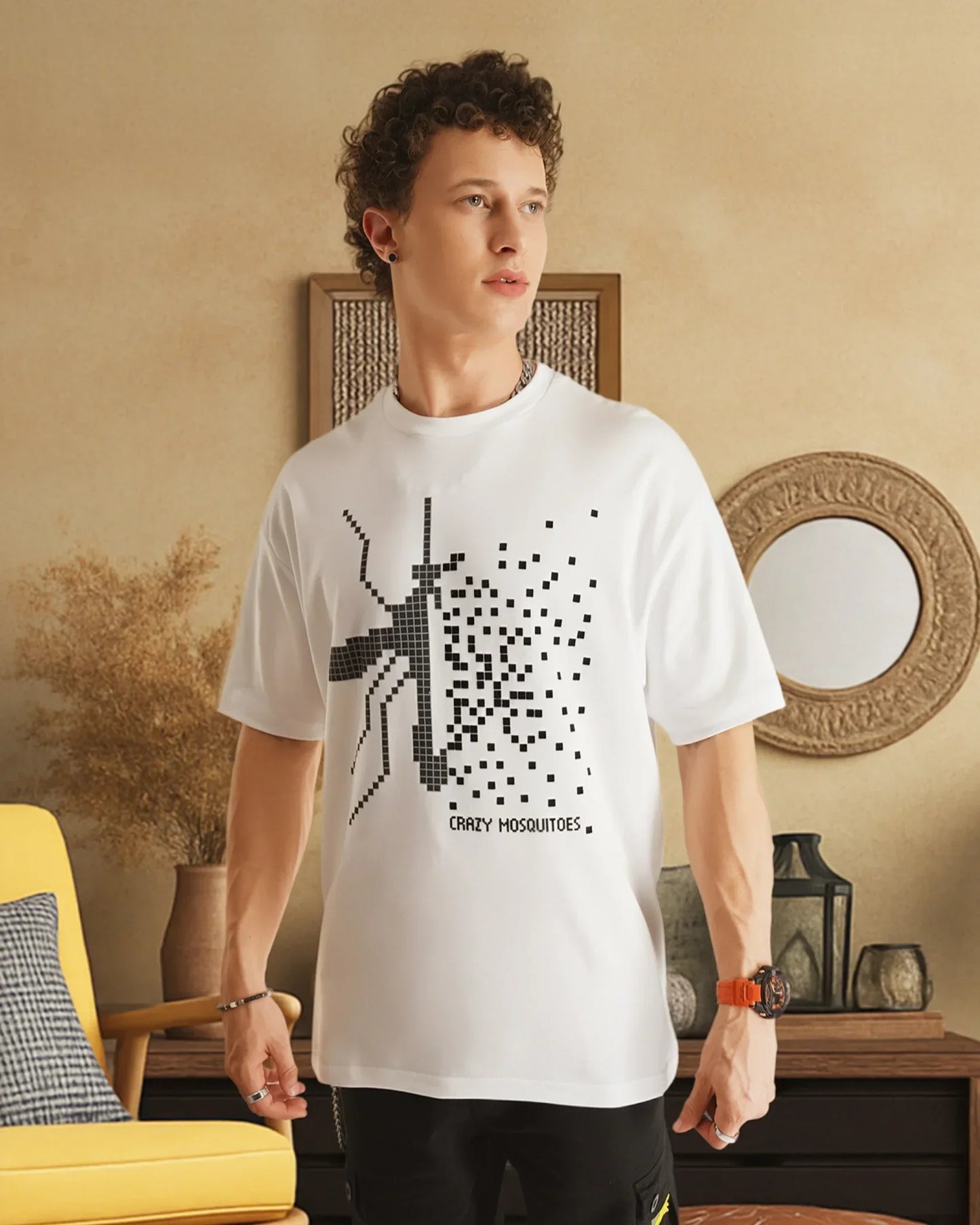 Pixel print drop oversized unisex T shirt