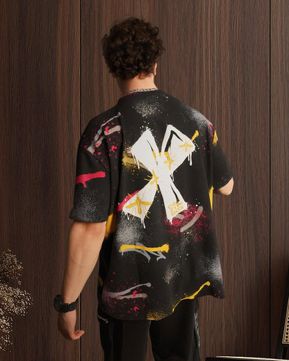 X Graphic Terry Free Size Tee in Black