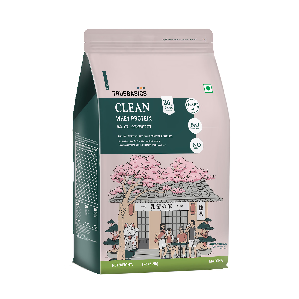 TrueBasics Clean Whey Protein Powder Isolate & Concentrate Blend (Matcha, 1kg)