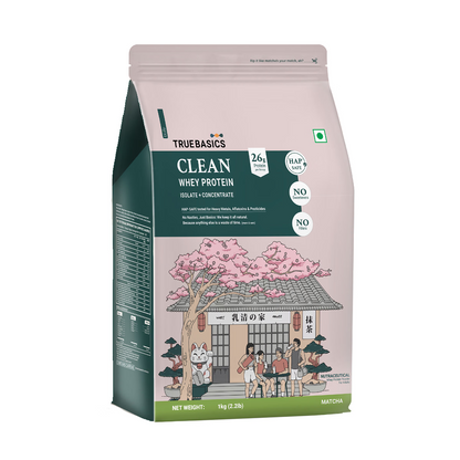 TrueBasics Clean Whey Protein Powder Isolate & Concentrate Blend (Matcha, 1kg)