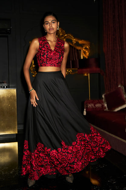 EMBROIDERED HEM FLARED SKIRT
