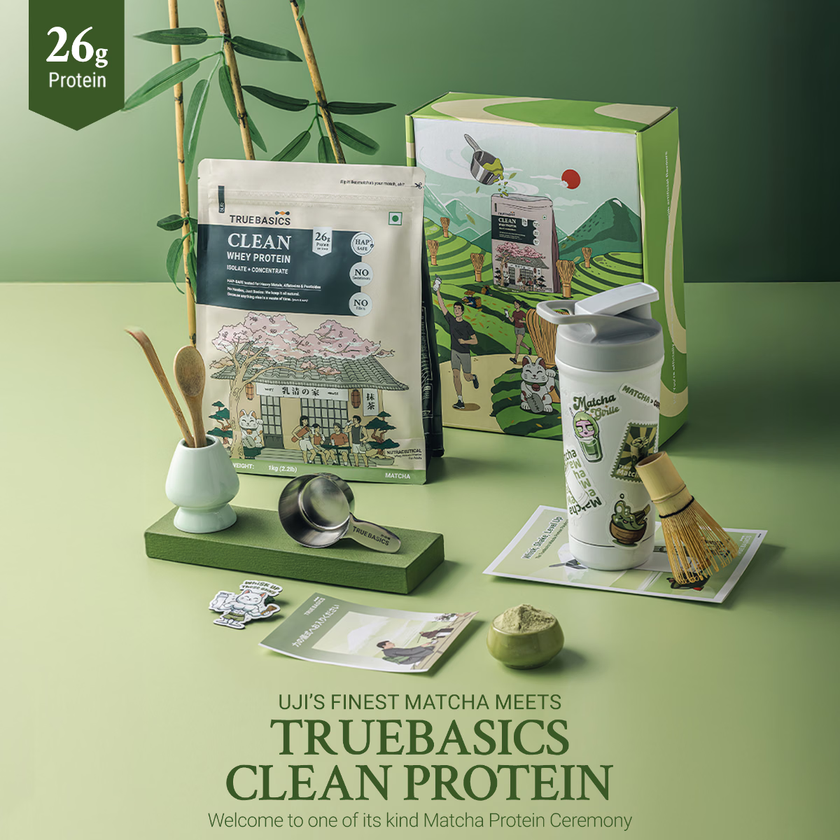 TrueBasics Clean Whey Protein Powder Isolate & Concentrate Blend (Matcha, 1kg)