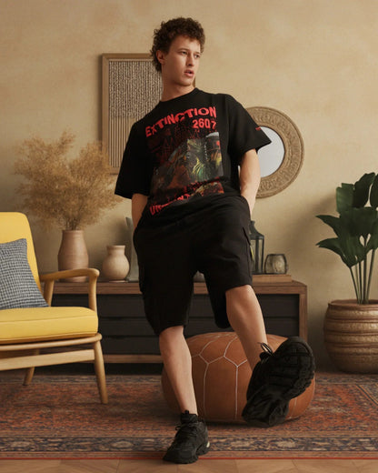 Extinction Drop Shoulder Terry T-Shirt in Black