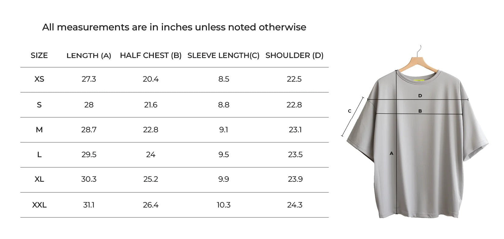 Size Chart for Pixel print drop oversized unisex T shirt