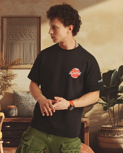 Mumbai Terry Drop Shoulder T-Shirt in Black