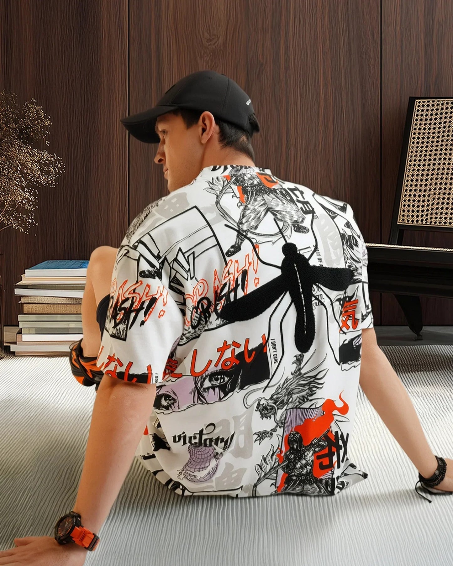 Mosquito Embroidered Terry Free Size Tee in White