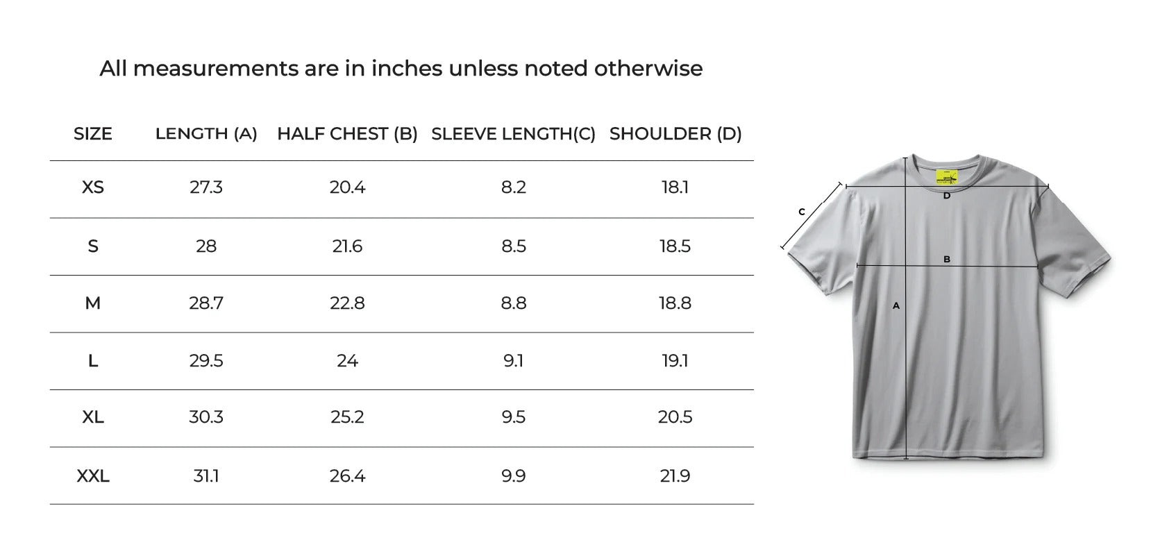 Size Chart for Butterfly