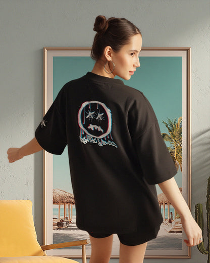 Psy Bear Terry Drop Shoulder T-Shirt in Black