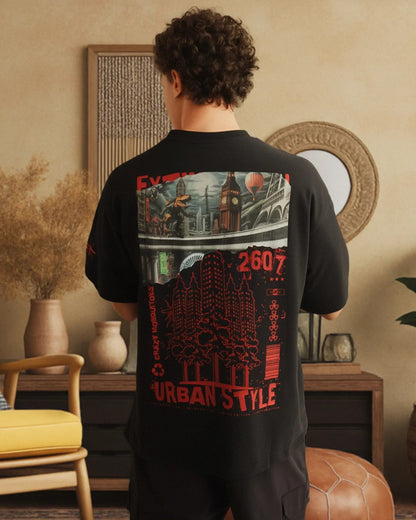 Extinction Drop Shoulder Terry T-Shirt in Black
