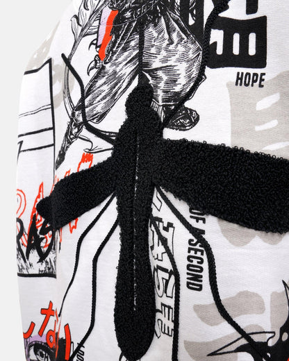 Mosquito Embroidered Terry Free Size Tee in White
