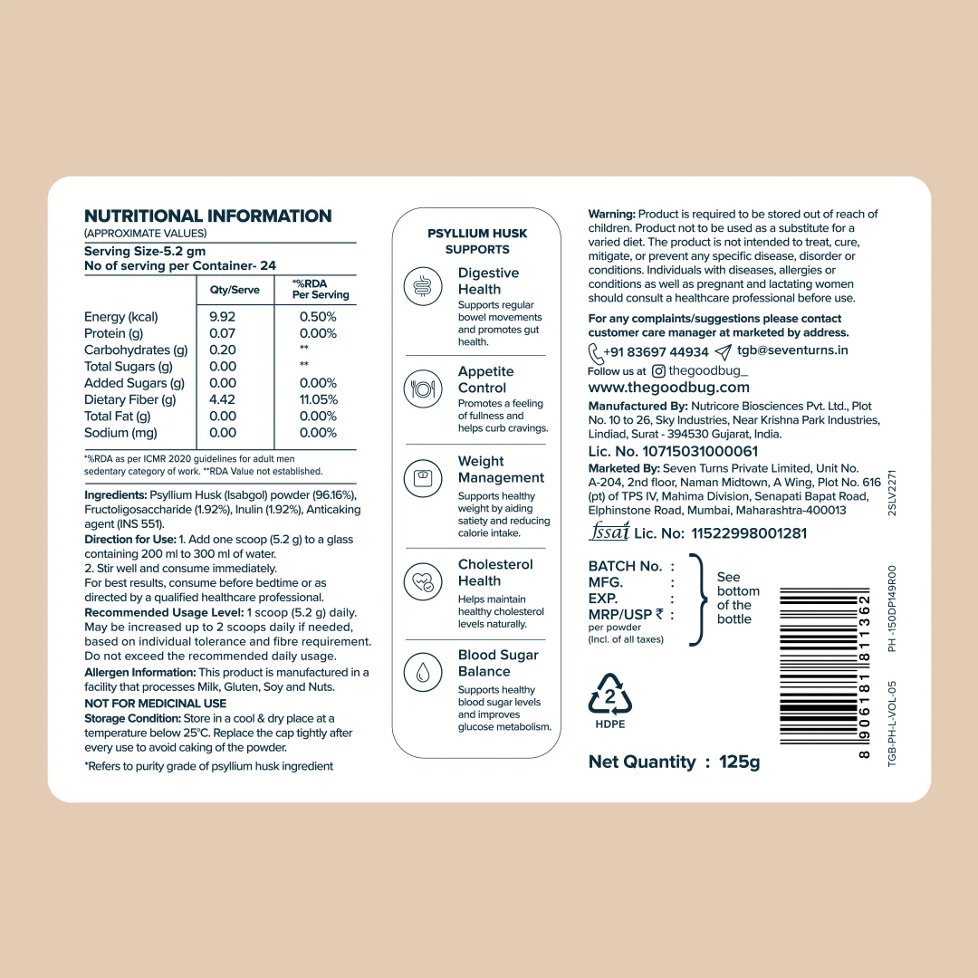 The Good Bug Psyllium Husk Powder with Prebiotics