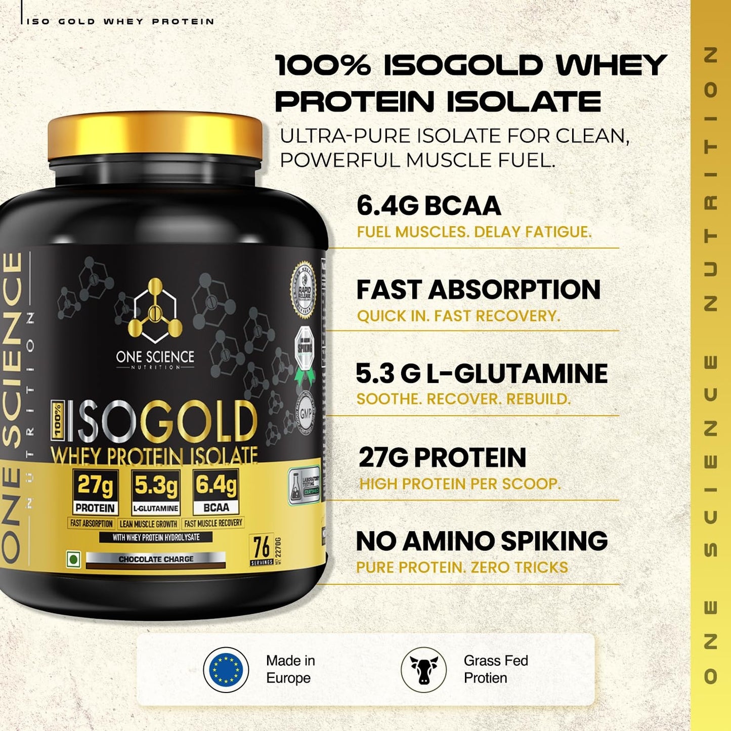 OSN Iso Gold Whey Protein 5lbs Grass Fed Whey 27g Protein Vanilla Swirl | One Science Nutrition at Broadway