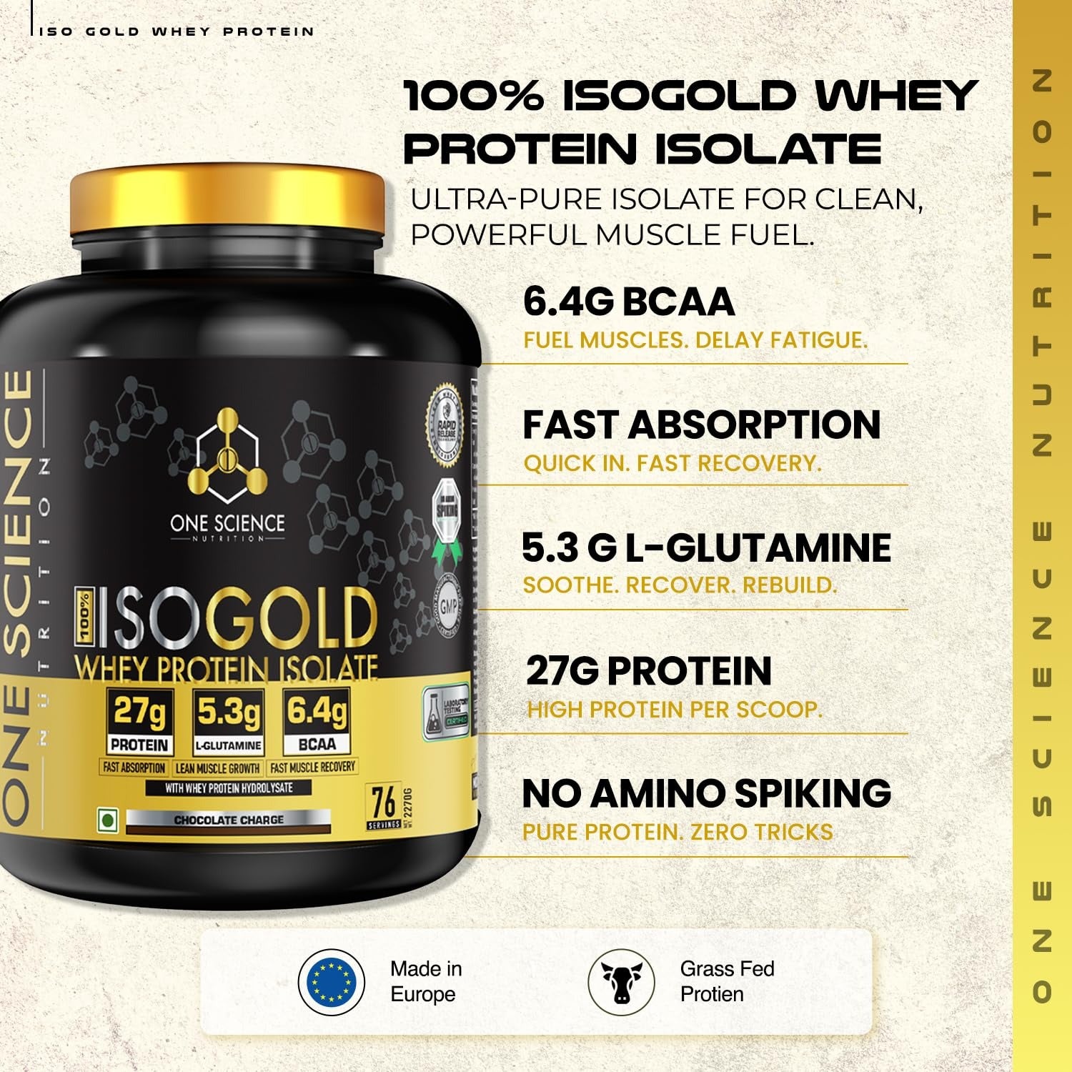 OSN Iso Gold Whey Protein 5lbs Grass Fed Whey 27g Protein Chocolate charge | One Science Nutrition at Broadway