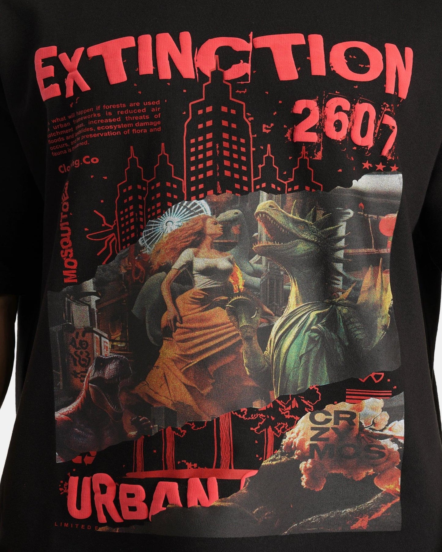 Extinction Drop Shoulder Terry T-Shirt in Black