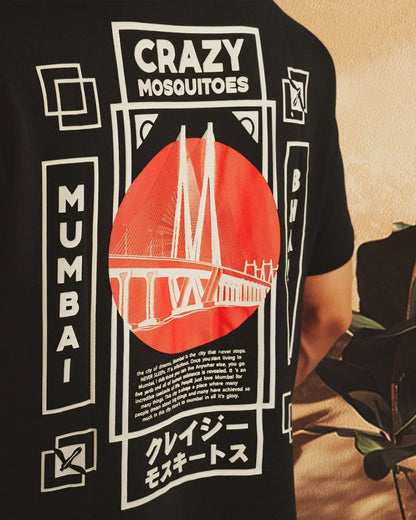 Mumbai Terry Drop Shoulder T-Shirt in Black