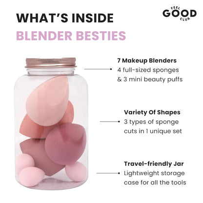 Feel Good Club Blender Besties - 7 Makeup Sponges In A Jar (4 Full Size & 3 Mini - Colours May Vary)