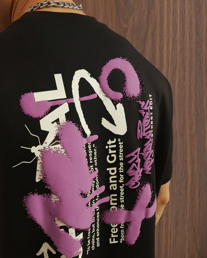 Back Graffti print Drop Shoulder Crew Neck T-Shirt
