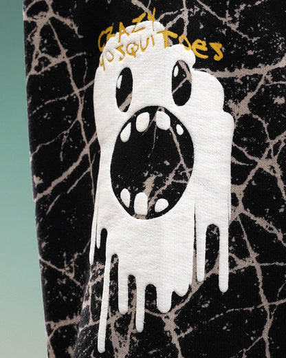 Grumpy Face Embroidered Terry Free Size Tee in Black