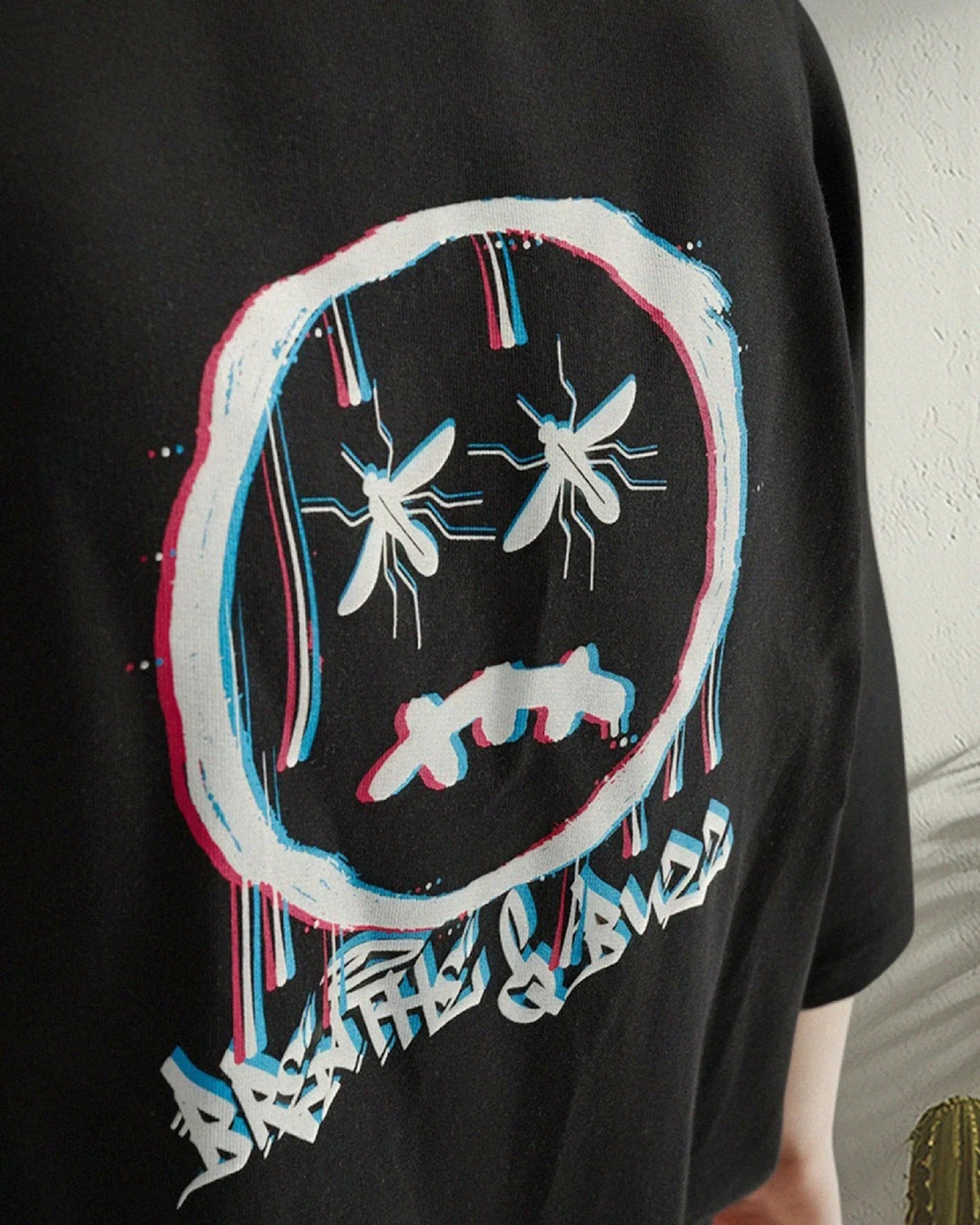 Psy Bear Terry Drop Shoulder T-Shirt in Black