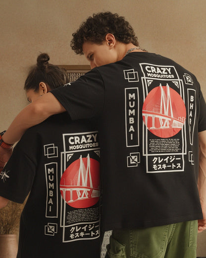 Mumbai Terry Drop Shoulder T-Shirt in Black