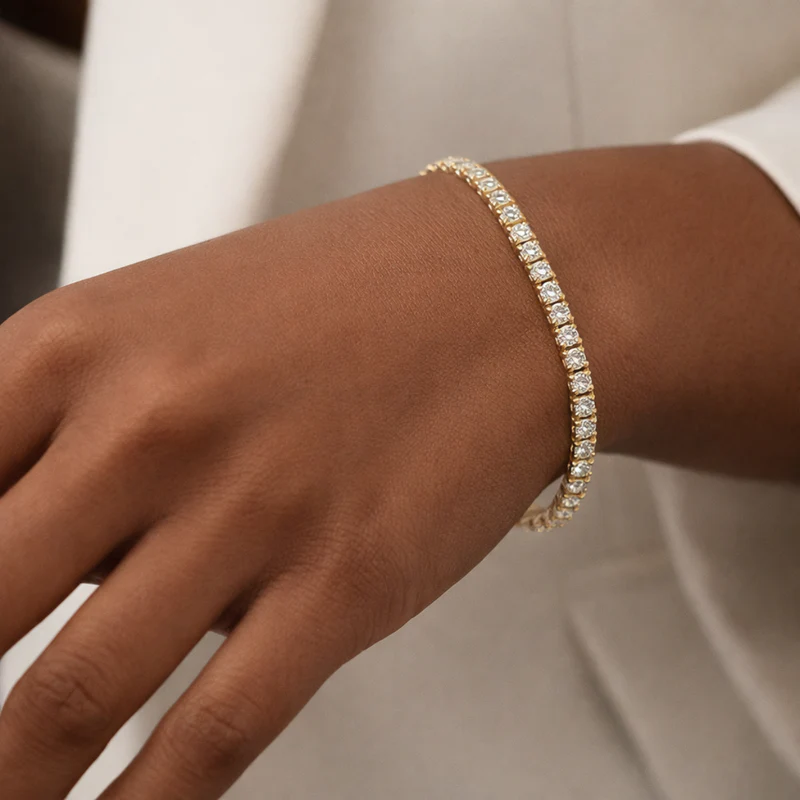 14 KT Gold Plated Rhinestone Tennis Bracelet, Aurora