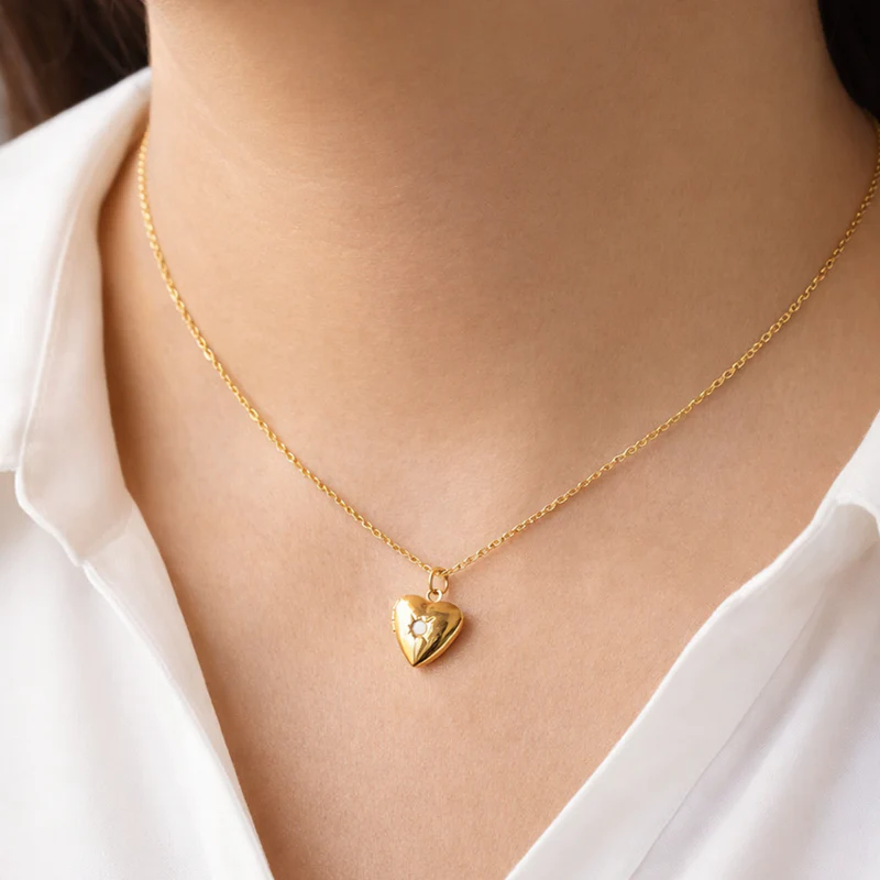 18kt Gold Plated Starstruck Opal Stone Photo Locket Keepsake Necklace, Noor