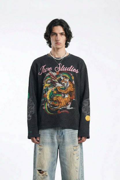 Dragon X Tiger Waffle Full Sleeve Tee