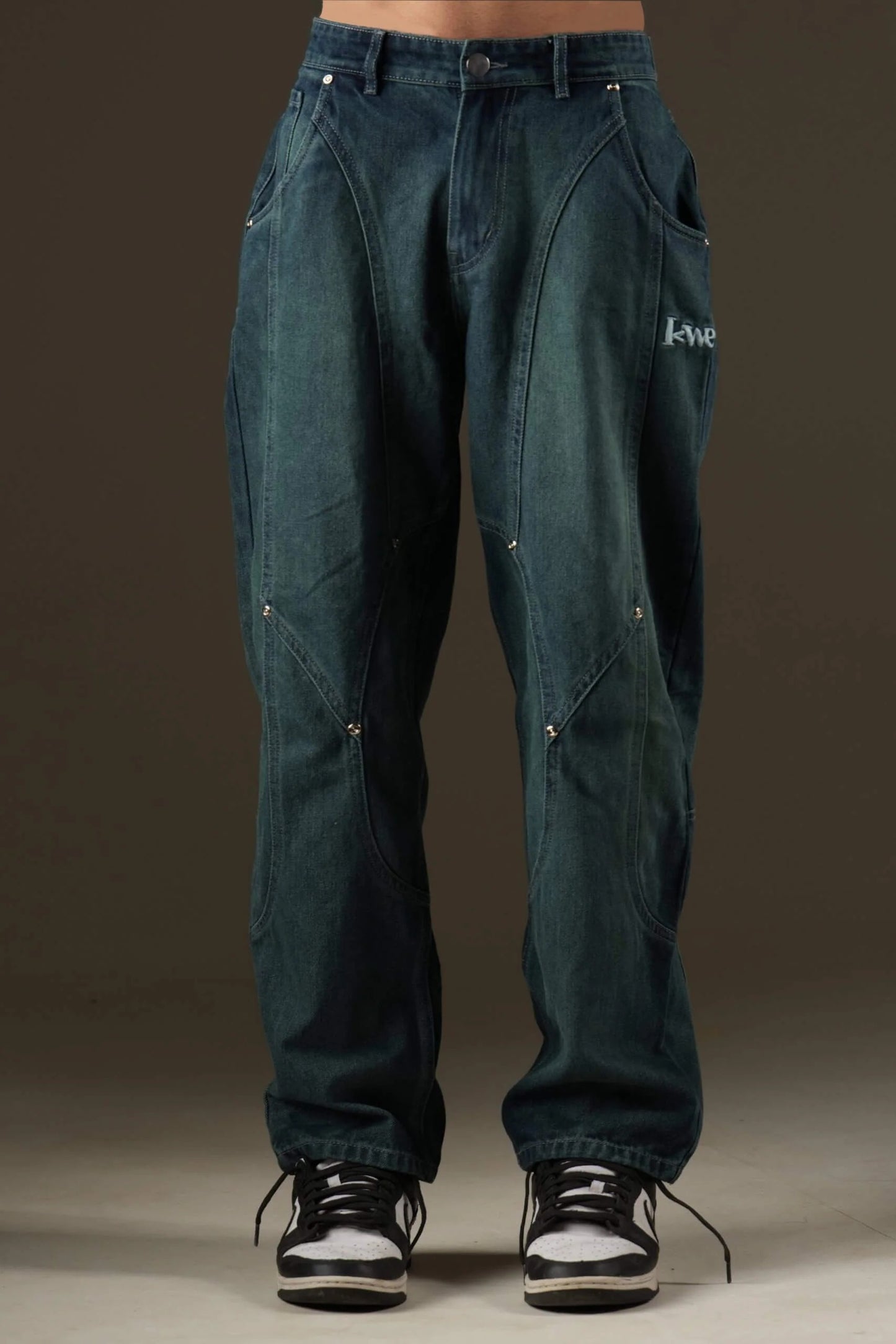 Green Panelled Pants Organic Cotton