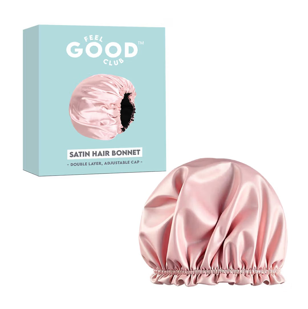 Feel Good Club Satin Hair Bonnet Sleeping Cap - Double Layer Ultra Soft Wrap To Fight Frizz (Peach)