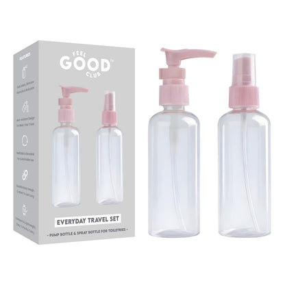 Feel Good Club Travel Toiletry Containers Set For Shampoo, Conditioner, Body Lotion, Skincare, Mists