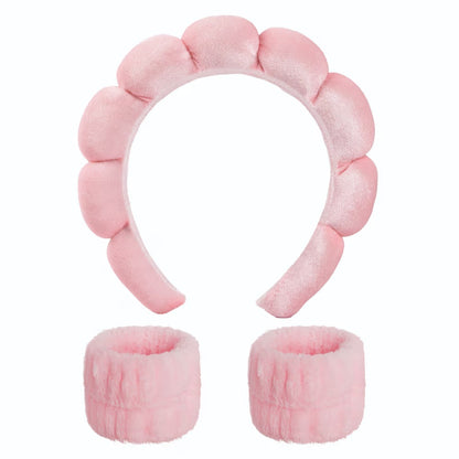 Feel Good Club Pink Bubble Headband & Wristbands - Set For Face Wash Skincare Makeup And Spa