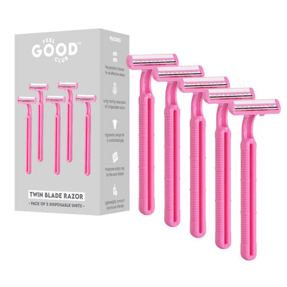 Feel Good Club Twin Blade Razors - Pack Of 5 Units For Quick & Painless Body Shaving & Hair Removal