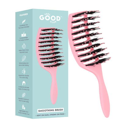 Feel Good Club Pink Smoothing Paddle Brush For Hair Frizz-Control Quick Detangling & Daily Styling