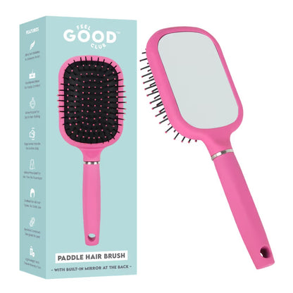 Feel Good Club Paddle Brush With Built-In Mirror On The Back For Detangling Frizz-Control & Styling