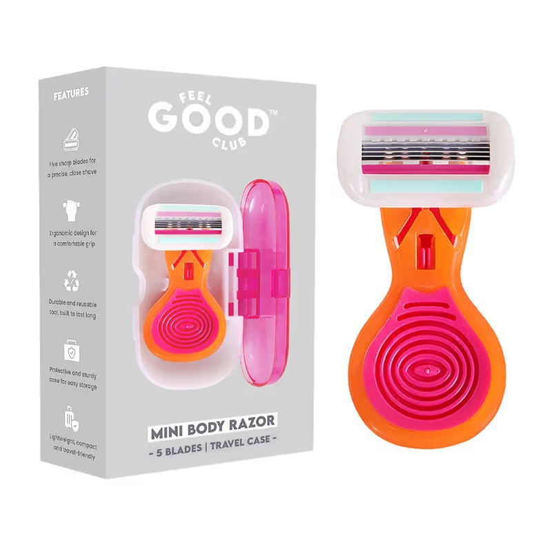 Feel Good Club Mini Body Razor With 5 Precision Blades & Travel Case For Painless Body Hair Removal