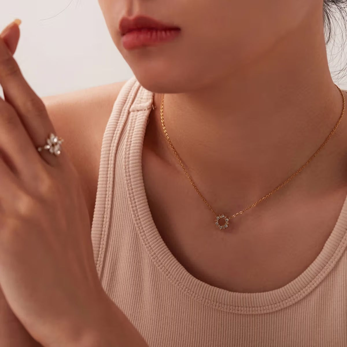 18kt Gold Plated Minimalistic Cubic Zirconia Sun Necklace, Diana