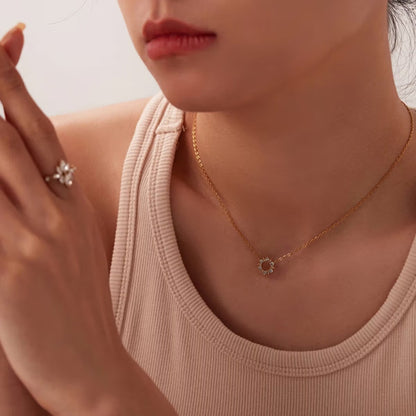 18kt Gold Plated Minimalistic Cubic Zirconia Sun Necklace, Diana