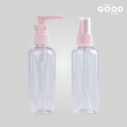 Feel Good Club Travel Toiletry Containers Set For Shampoo, Conditioner, Body Lotion, Skincare, Mists