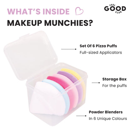 Feel Good Club Makeup Munchies- 6 Full-sized Pizza Powder Beauty Puffs In A Box Case (Mixed Colours)