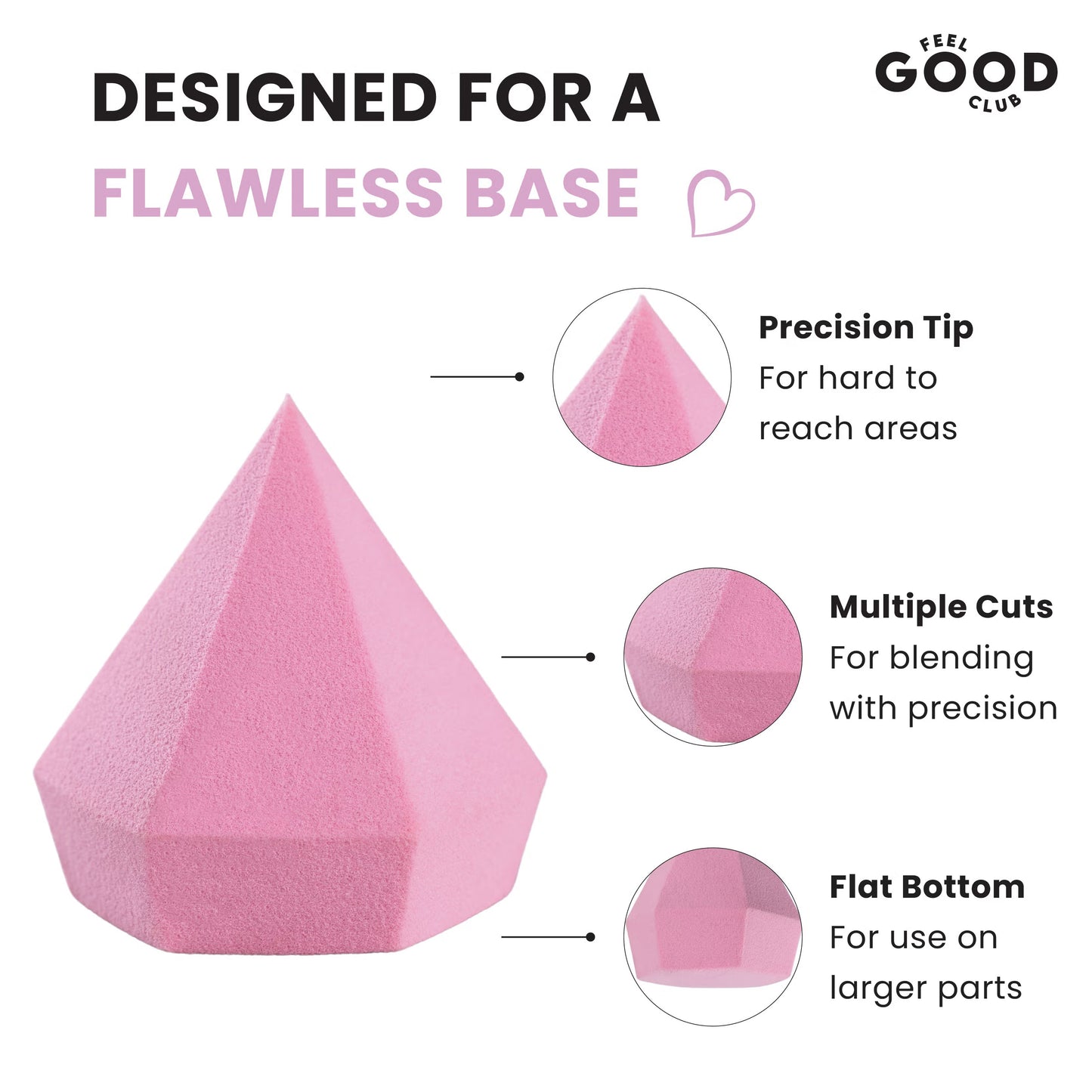 Feel Good Club Diamond Makeup Blender Beauty Sponge Puff For Foundation Concealer Contour & Powder