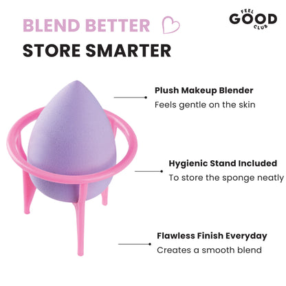 Feel Good Club Sponge & Seat - Makeup Blender With A Stand For Face Foundation Powder Beauty Puff