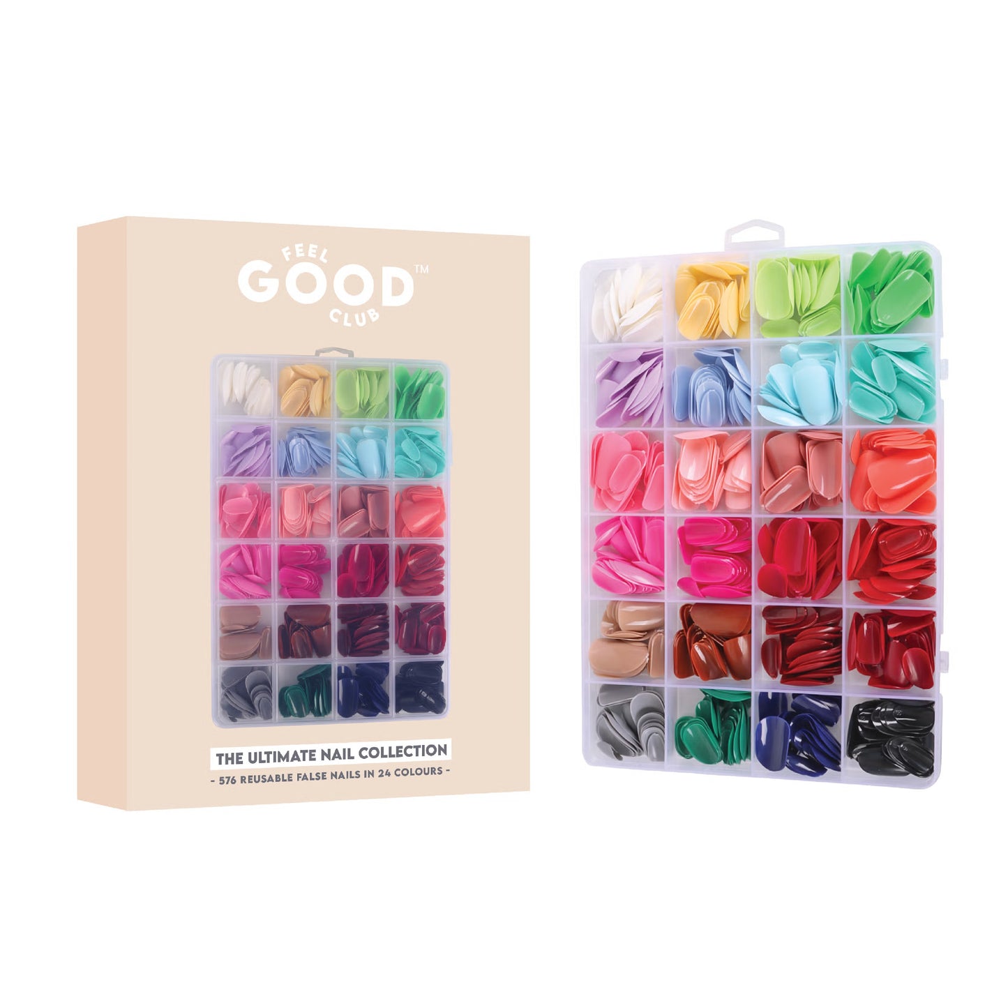 Feel Good Club False Nails - Box Of 576 Pcs Press On/ Fake Nails In 24 Colours (Glue Not Included)