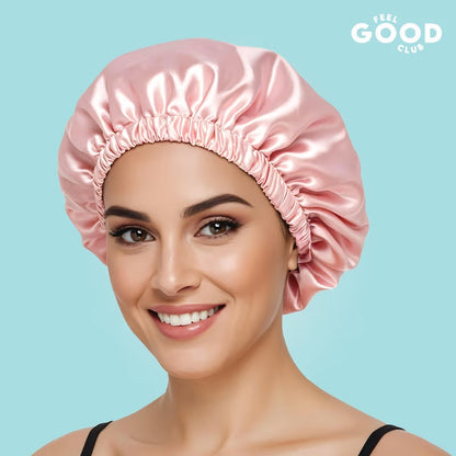 Feel Good Club Satin Hair Bonnet Sleeping Cap - Double Layer Ultra Soft Wrap To Fight Frizz (Peach)