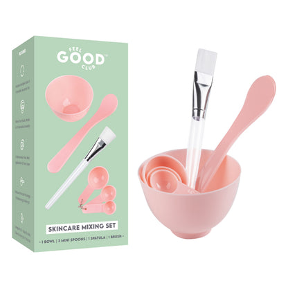 Feel Good Club Skincare Mixing Set - 1 Bowl 3 Mini Spoons 1 Spatula & 1 Brush For Face Packs & Masks