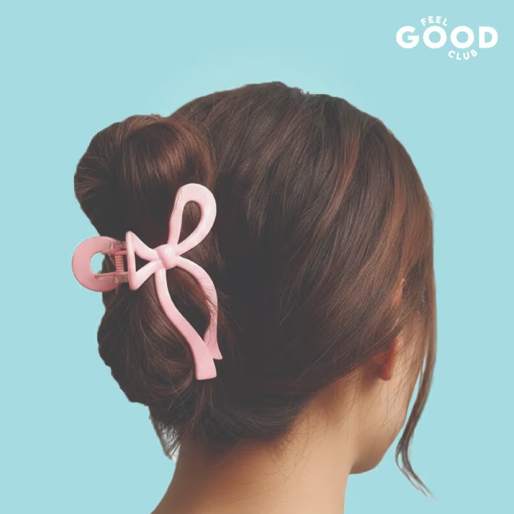 Feel Good Club Bowtiful Hair Clutcher - Pastel Pink Claw Clip Accessory For Strong Hold Hair Styling