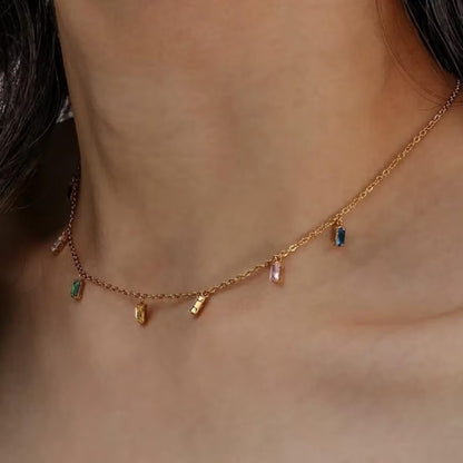 18KT Gold Plated Rainbow Rhinestone Necklace, Sara