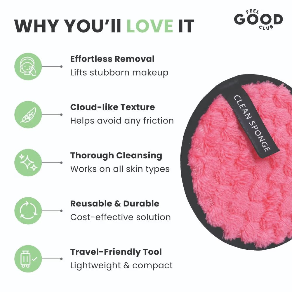 Feel Good Club Makeup Remover Pad - Reusable Soft & Gentle Puff For Face Skin Cleansing (1 Pc)