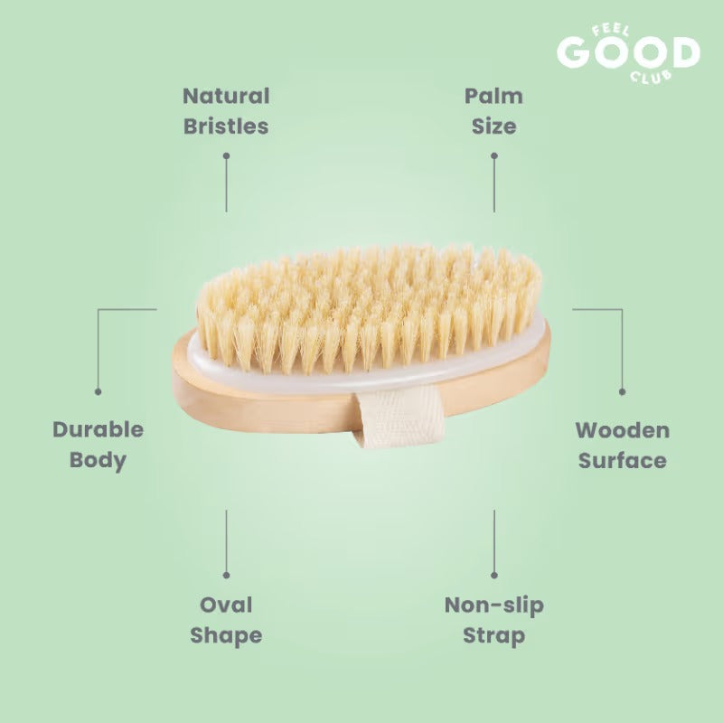 Feel Good Club Exfoliating Dry Body Scrubbing Pre Bath Brush For Skin Lymphatic Drainage & Cellulite