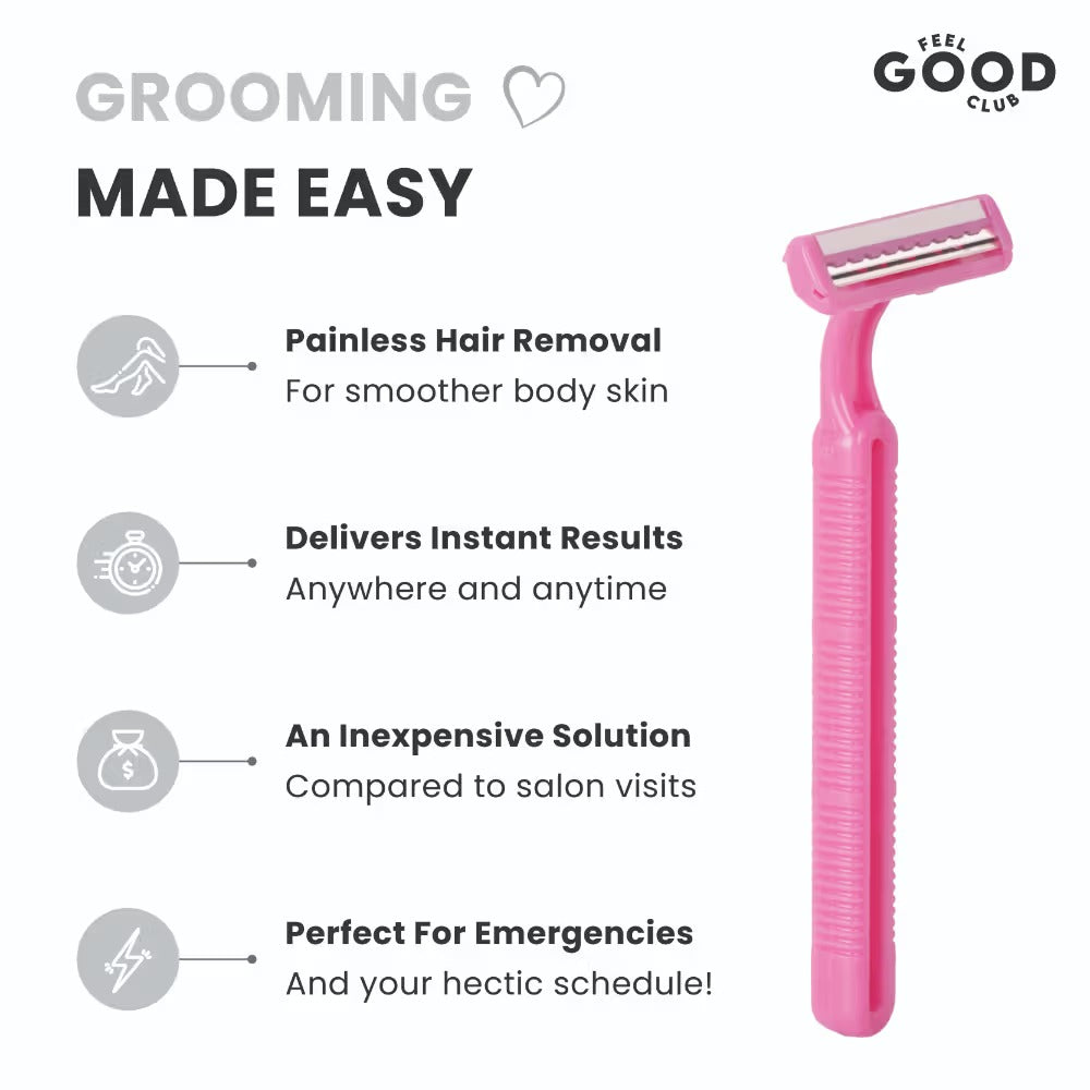 Feel Good Club Twin Blade Razors - Pack Of 5 Units For Quick & Painless Body Shaving & Hair Removal